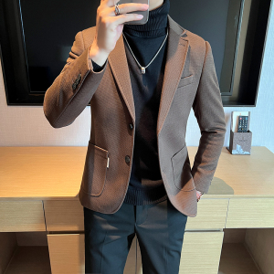 2025高品质 华夫格西装男士格子西服墨绿色外套DX6613-P155图片