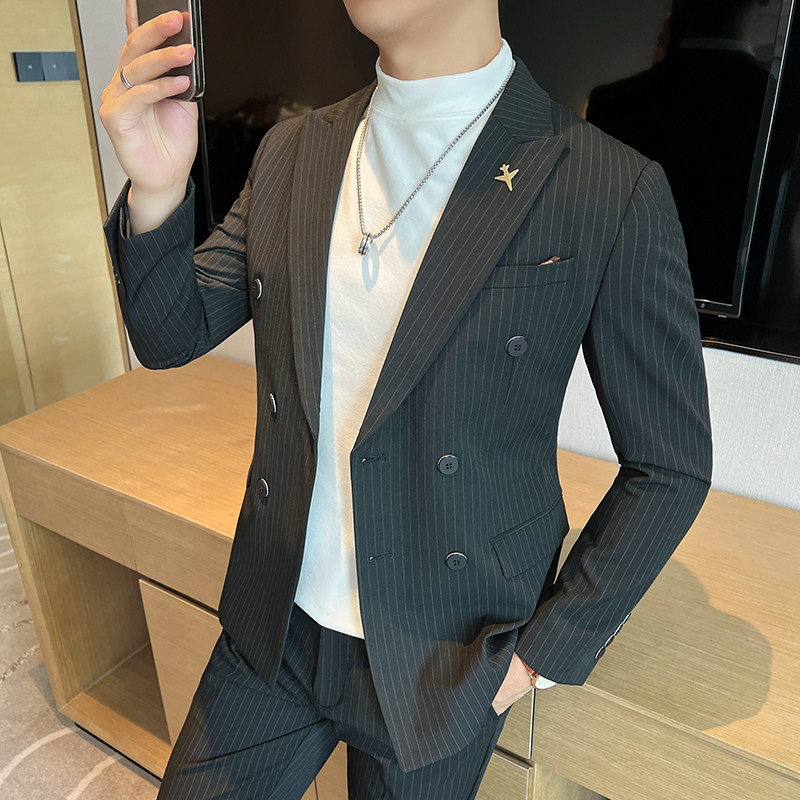 双排扣西装男套装男士修身条纹西服正装新郎结婚礼服LJT6667-P205,男装西服套装,星座197