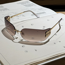 防紫外线遮脸太阳镜潮 猫眼无框墨镜复古透明茶个性 25新款 欧美时尚