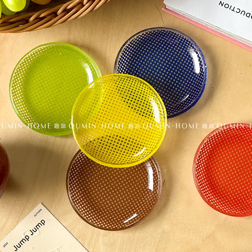 趣皿创意多巴胺迷你小圆盘碗彩色复古礼品小碗盘玻璃盘子甜品盘