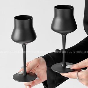 趣皿ins风高脚杯红酒杯子家用轻奢高级感曜黑玻璃葡萄酒杯香槟杯