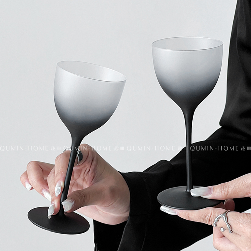 趣皿ins风创意磨砂玻璃高脚杯轻奢红酒杯高级感葡萄酒杯香槟杯子