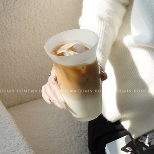 趣皿ins风磨砂质感玻璃杯子创意咖啡杯家用冷饮杯果汁杯喝水杯子