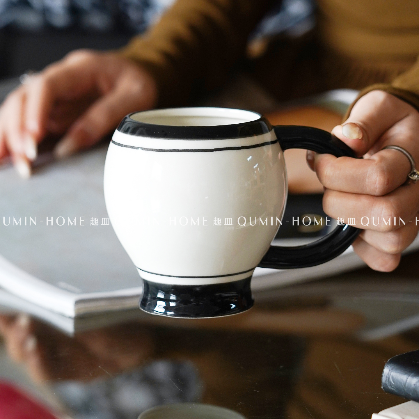 趣皿中式复古陶瓷马克杯家用喝水杯子小众设计感咖啡杯牛奶拿铁杯