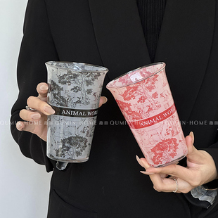 设计玻璃杯男款 创意饮料杯个性 杯子 动物世界敞口杯幽黑新款 趣皿