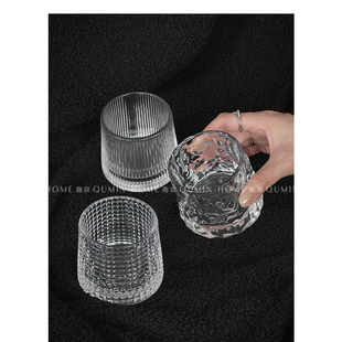 ins风转转玻璃杯复古浮雕拿铁杯子冰美式 咖啡杯不倒翁威士忌酒杯