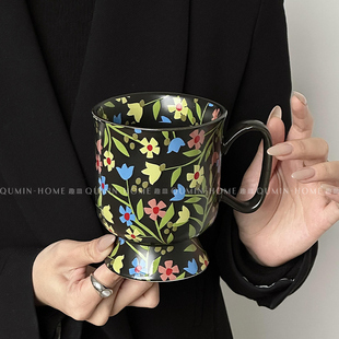 趣皿 设计感杯子精致咖啡陶瓷杯 花晨月夕高颜值马克杯办公室个性