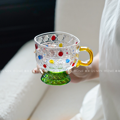 趣皿创意矮脚杯高颜值带把玻璃杯四方杯家用咖啡杯果汁杯饮品杯子