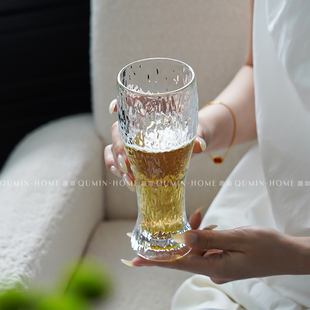 趣皿创意玻璃杯家用高颜值树纹啤酒杯扎啤杯大容量高档喝水杯子