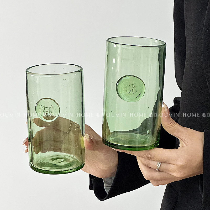 ins风绿色玻璃杯家用喝水杯子高颜值高级感咖啡牛奶果汁饮料水杯