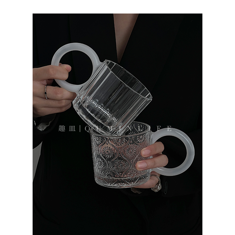 Qumin法式白玉透明圆环玻璃杯