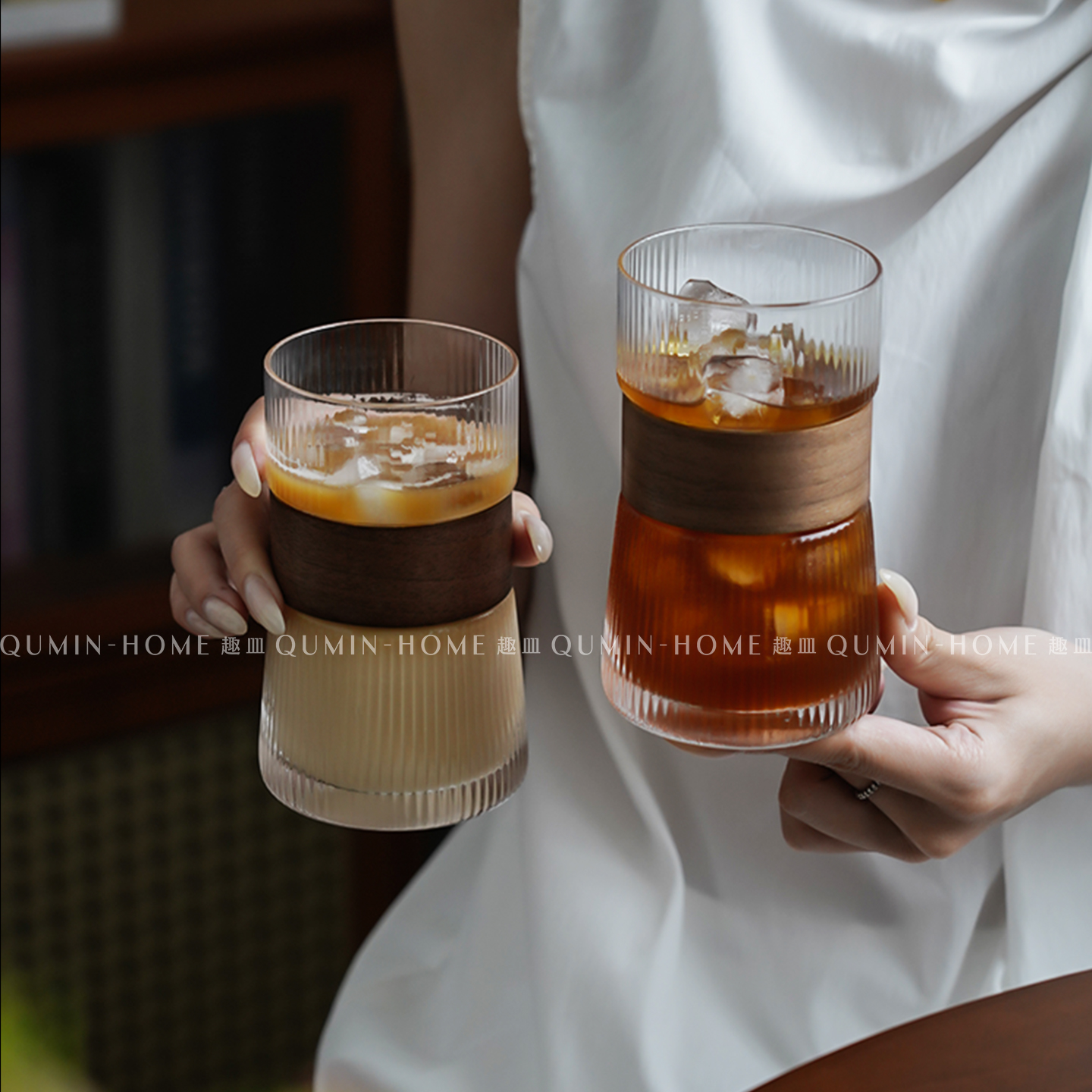 趣皿创意耐热防烫竹套玻璃喝水杯家用咖啡杯冰美式冷饮杯饮品杯子