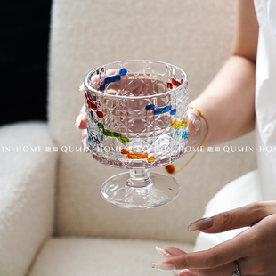 趣皿创意高级感浮雕玻璃杯酒杯子家用甜酒杯啤酒杯果汁杯冷饮料杯