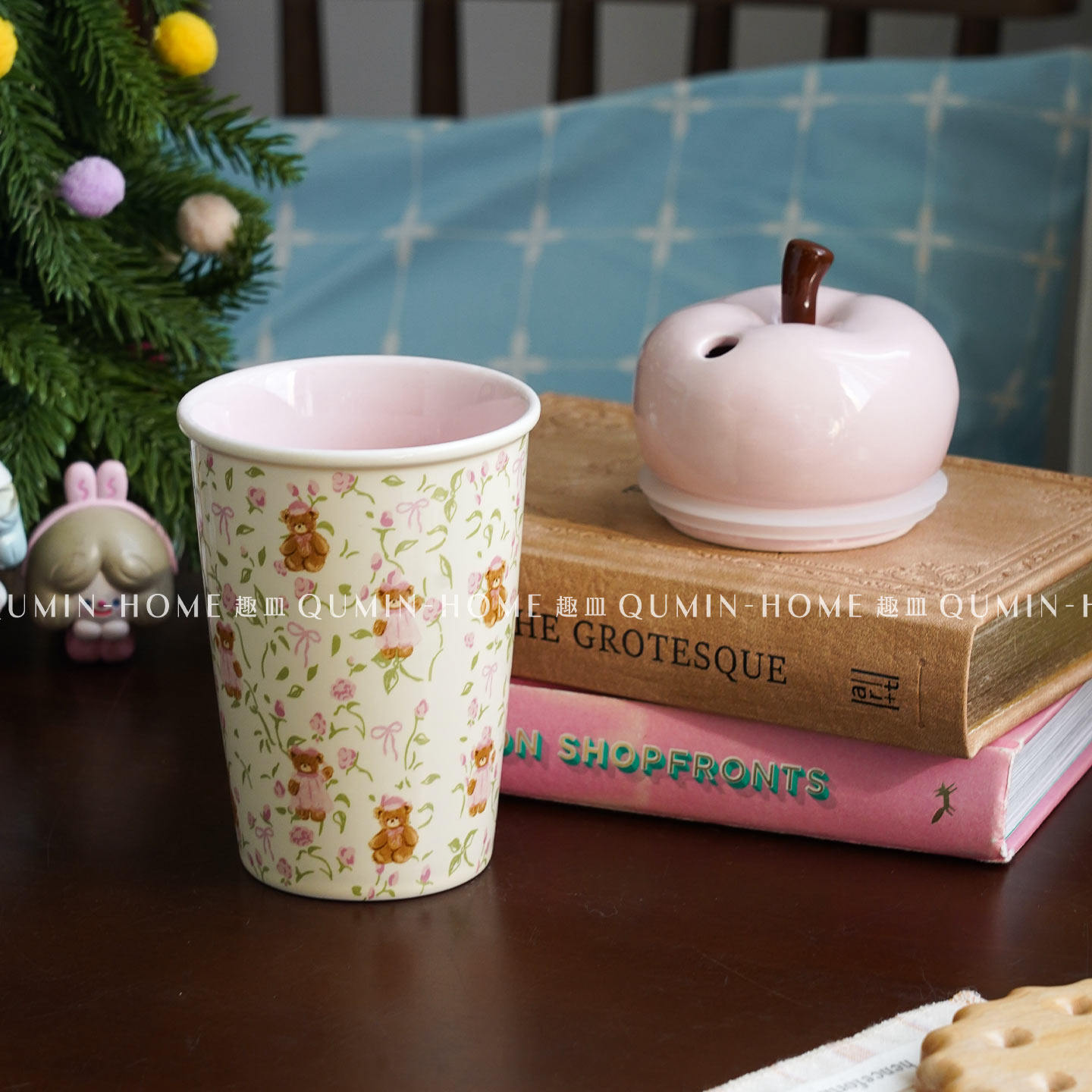 趣皿可爱喝水杯子创意卡通陶瓷手握杯带盖吸管马克杯拿铁咖啡杯