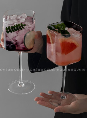 高颜值透明玻璃轻奢方形红酒杯