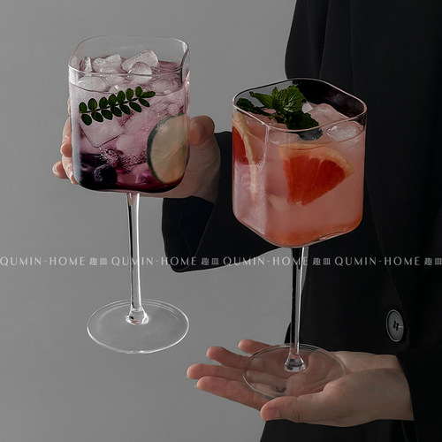 高颜值透明玻璃轻奢方形红酒杯