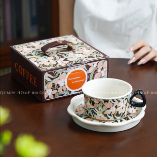 趣皿复古陶瓷咖啡杯碟礼盒家用茶杯拉花杯高颜值马克杯喝水杯子