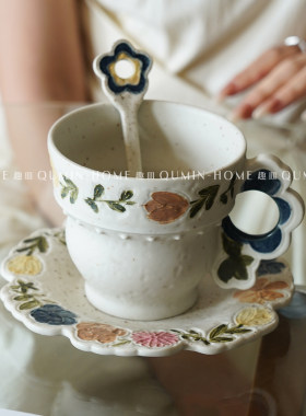 趣皿复古家用精致高级陶瓷杯马克杯高颜值咖啡杯碟带勺喝水茶杯子