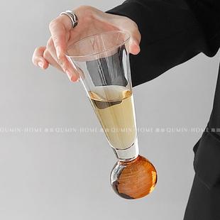 趣皿中古风圆球香槟杯简约红酒杯家用气泡酒杯子高颜值玻璃甜酒杯