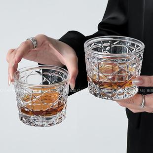 趣皿刻花水晶玻璃杯子轻奢高颜值洋酒杯家用喝水杯轻奢威士忌酒杯