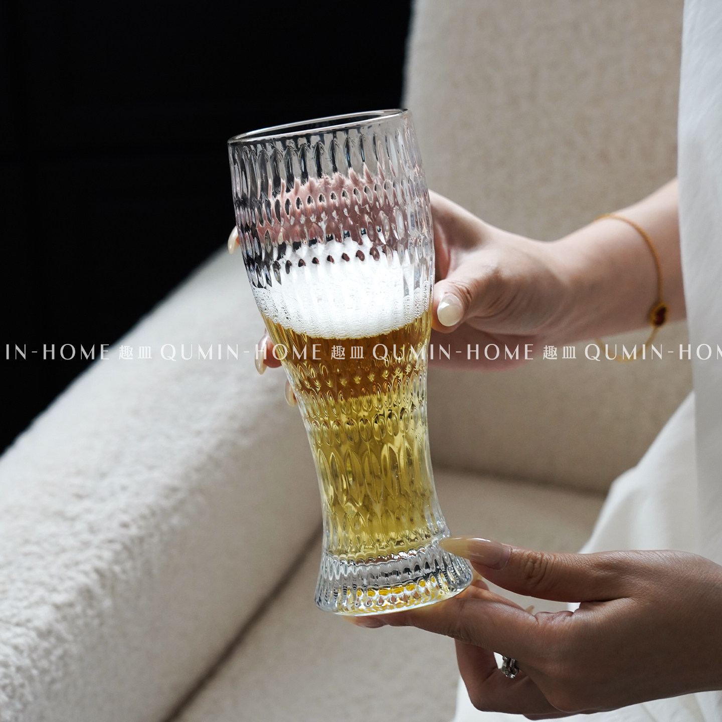 趣皿创意碎钻纹啤酒杯家用玻璃杯水杯精酿酒杯扎啤杯冷饮杯果汁杯