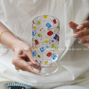 趣皿创意彩绘玻璃杯家用啤酒杯高颜值果汁杯冷饮杯饮料杯喝水杯子