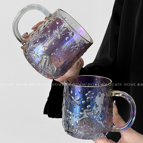 冰山雪花杯紫烟玻璃杯浮雕咖啡杯