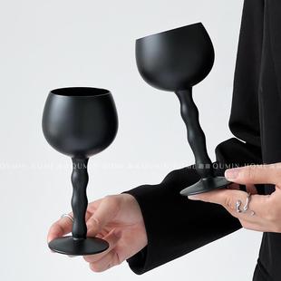 趣皿复古波浪高脚杯中古风玻璃红酒杯简约鸡尾酒杯曜黑葡萄酒杯子