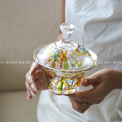 趣皿创意风带盖玻璃碗甜品碗透明碗家用糖水碗水果酸奶碗点心碗