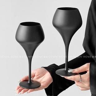 趣皿法式 曜黑香槟杯轻奢红酒杯子高档葡萄酒杯玻璃酒杯起泡酒酒杯
