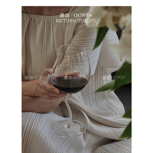 Qumin 啤梨形状折弯脚玻璃杯家用高脚葡萄酒杯香槟酒杯红酒杯子