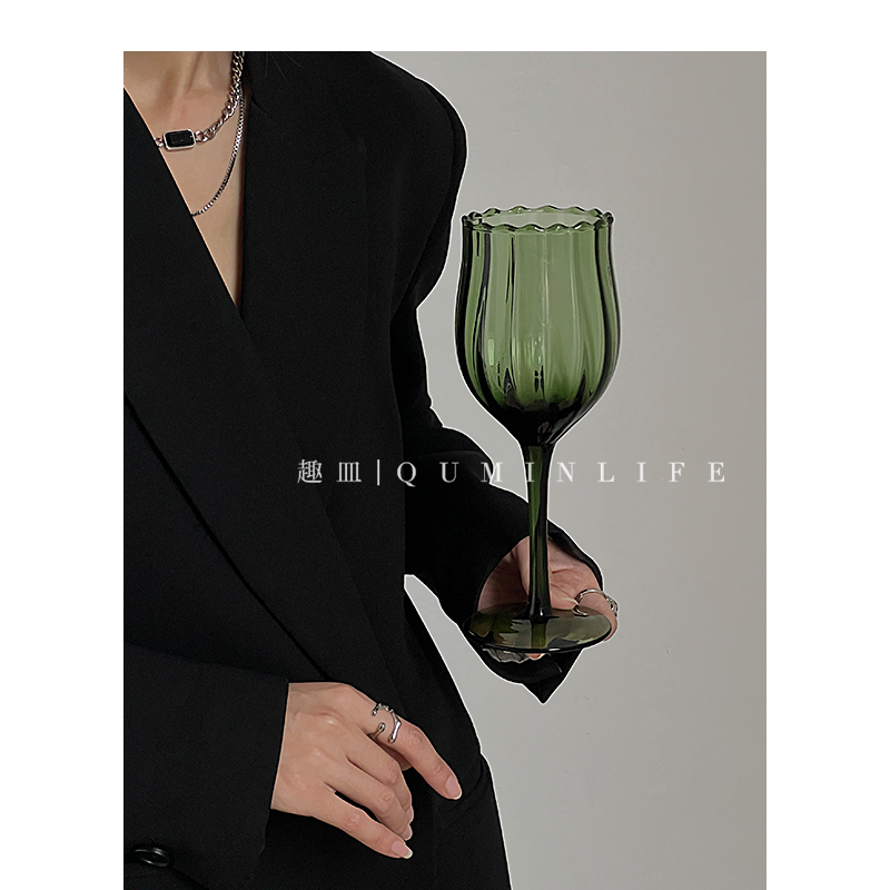 Qumin 绿蓑青笠久相知 法式复古小众绿色高脚杯中古红酒杯香槟杯,餐饮具,葡萄酒/红酒杯,淘宝优惠券,粉丝福利购,淘宝优惠卷
