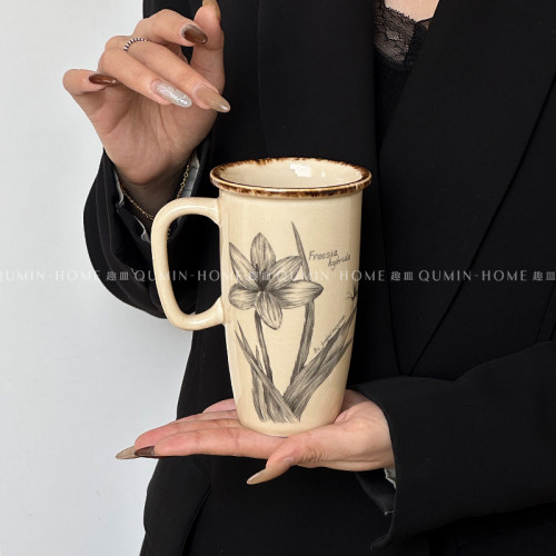 趣皿复古花卉情侣水杯中古风马克杯高颜值陶瓷杯下午茶牛奶咖啡杯