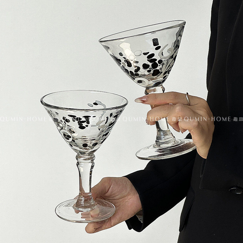 趣皿复古波点玻璃杯高脚鸡尾酒杯子ins风甜品碗咖啡杯家用果汁杯,餐饮具,鸡尾酒杯,淘宝优惠券,粉丝福利购,淘宝优惠卷