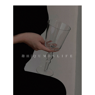 Qumin 清风扶明月 山海有相逢复古透明玻璃高脚杯酒杯饮料杯