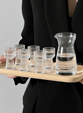 趣皿 高脚竖纹玻璃白酒杯套装小烈酒杯分酒器酒壶家用酒盅一口杯