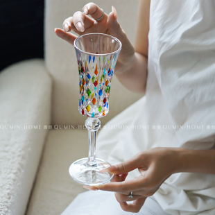 趣皿高级感手绘钻酒杯家用微醺红酒杯葡萄酒杯香槟杯高脚玻璃杯子