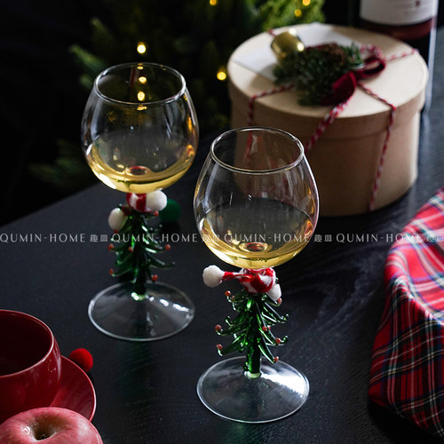 趣皿圣诞节圣诞树红酒杯高脚杯家用玻璃杯节日礼物葡萄酒杯香槟杯