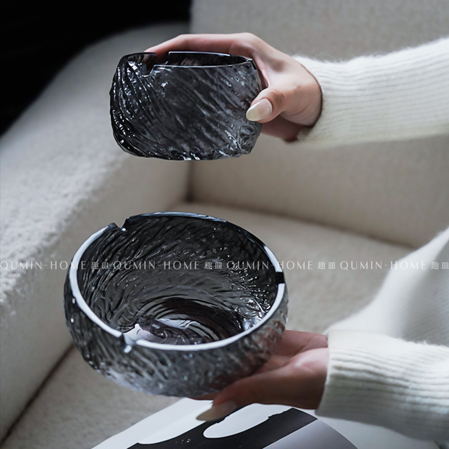 趣皿轻奢透明玻璃烟灰缸家用客厅烟灰缸办公室高级感烟灰缸雪茄缸