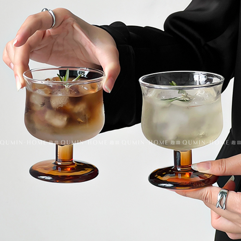 ins小众复古棕底收腰玻璃杯