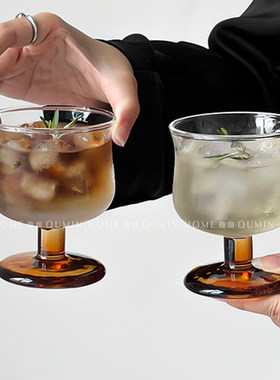 ins小众复古棕底收腰玻璃杯