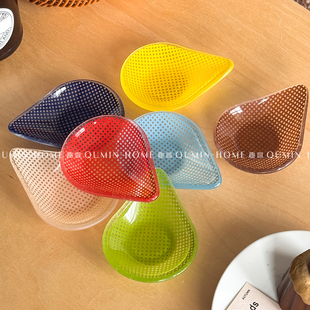 趣皿创意多巴胺彩色玻璃碗精致水滴碗水果碗家用甜品碗蘸料小碟碗