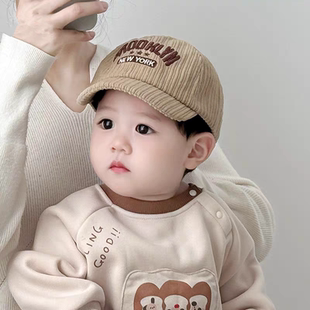 春秋季宝宝防晒帽子韩系简约休闲棒球帽男女童户外灯芯绒冬天字母