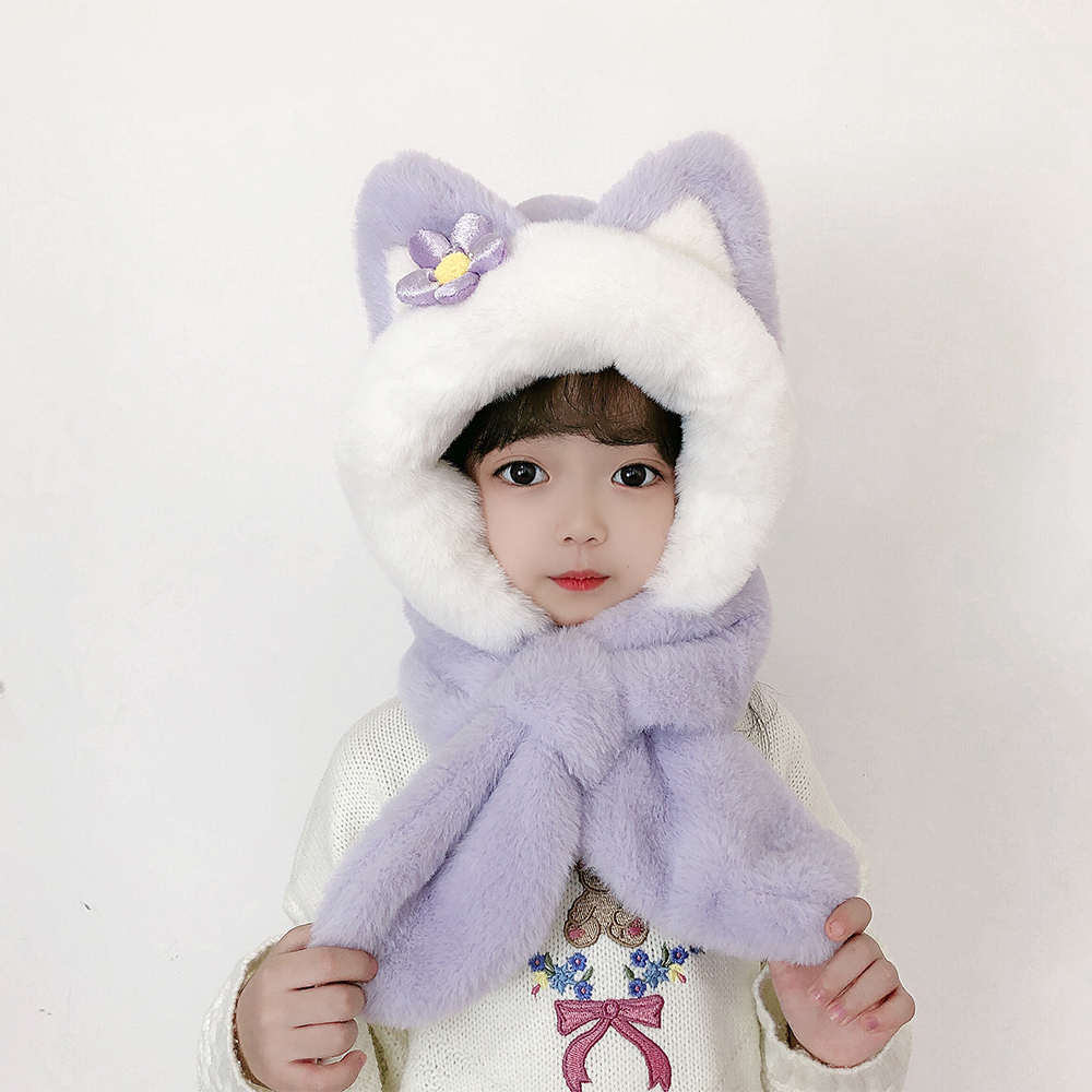 儿童帽子秋冬毛绒童围巾一体帽加厚保暖防寒可爱孩洋气护耳帽