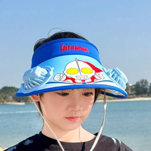 儿童防晒帽男童奥特曼空顶帽夏季户外带双风扇大帽檐清凉遮阳帽子