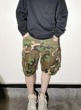 美式重磅水洗珠帆迷彩工装军短裤