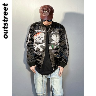 美式复古街头刺绣夹克男士秋冬新款棒球服高街vibe风宽松情侣外套
