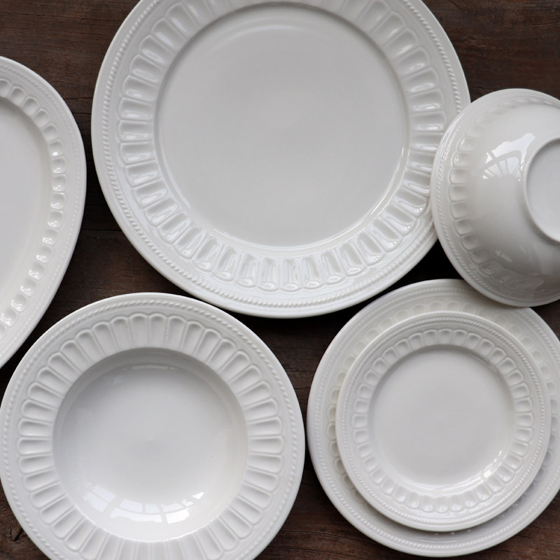 欧式罗马浮雕纯白简约陶瓷餐具家用菜盘骨碟牛排正餐盘甜点盘鱼盘,餐饮具,盘,淘宝优惠券,粉丝福利购,淘宝优惠卷