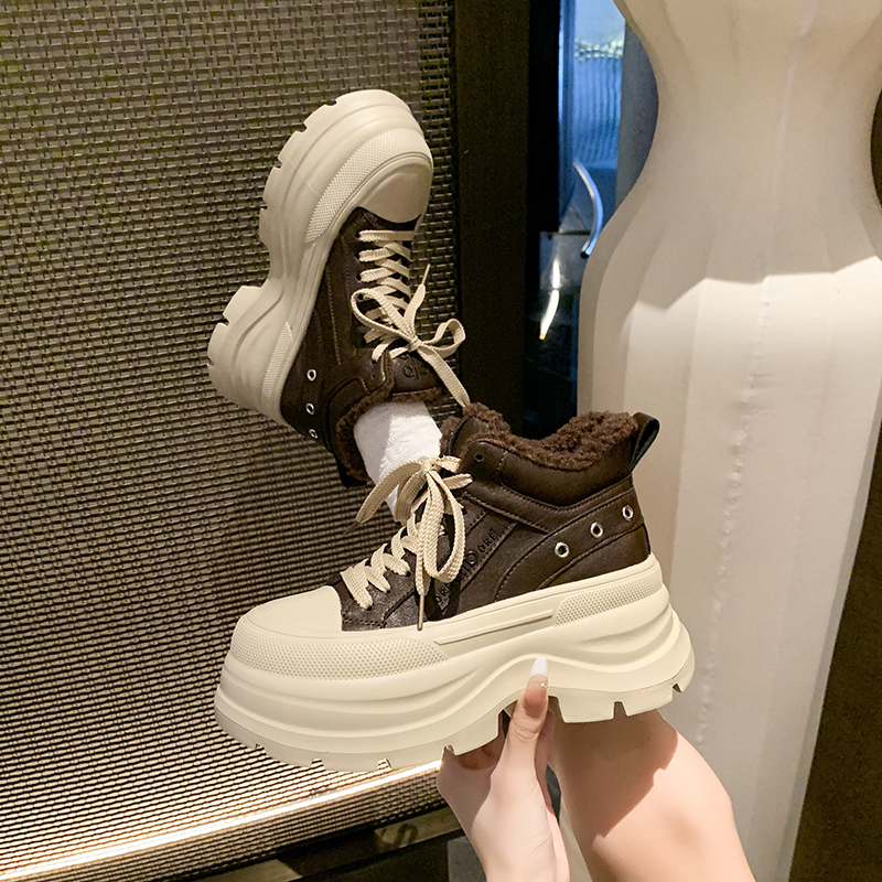 小个子加绒厚底老爹鞋女冬季