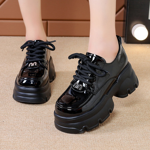 子厚底乐福鞋 日系jk系带漆皮单鞋 女2026春季 小皮鞋 新款 7cm增高鞋